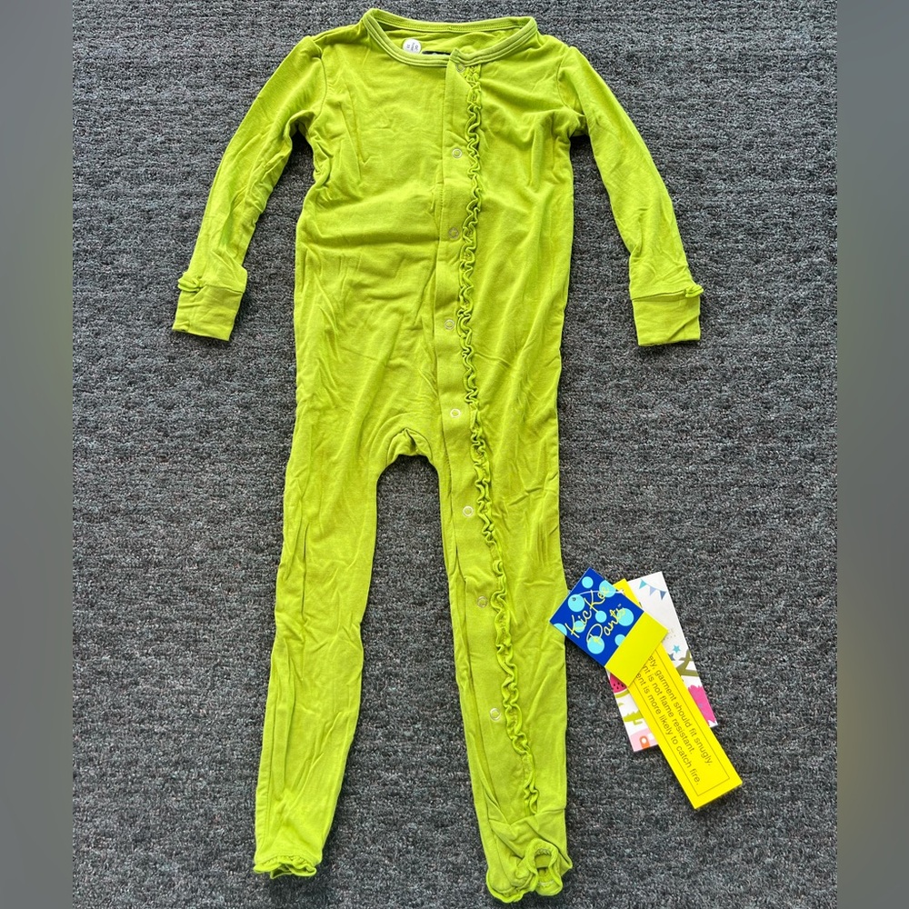 KicKee Pants Snap Bamboo Solid Muffin Coverall Romper with Ruffles - NWT